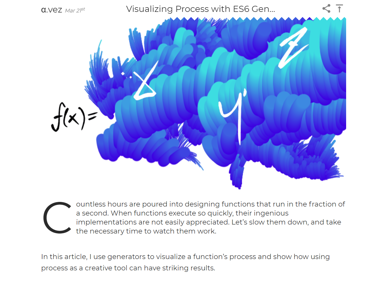 A screenshot of Visualizing Process With ES6 Generators article